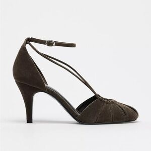 Women's Suede Ankle-Strap Pumps in Dark Brown